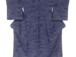 アンティーク　霞に松模様織出し本真綿結城紬着物